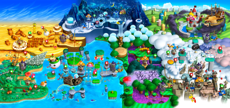 Want to know how bored Nintendo were when making this game? Just look at this world map. Seriously, on what planet do you find an ice covered mountain right next to a desert?